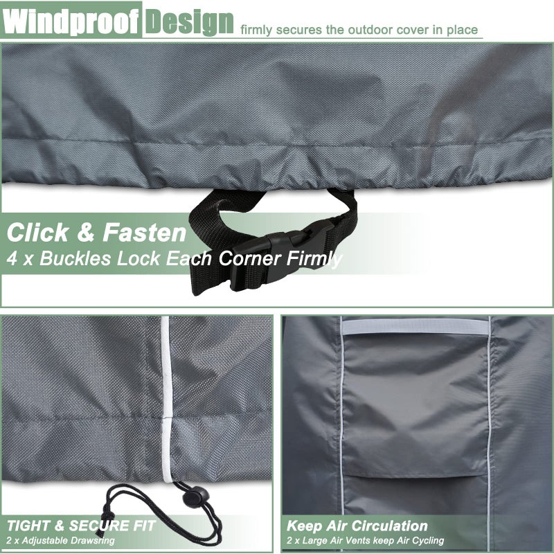 Gasadar غطاء أثاث خارجي من Gasadar غطاء مربع مقاوم للماء للفناء مقاس 126 بوصة × 126 بوصة × 28 بوصة 600D رمادي عالي التحمل - Image 5